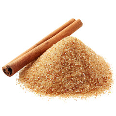 Brown sugar granules with cinnamon stick on Transparent Background