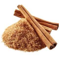 Brown sugar granules with cinnamon sticks on Transparent Background