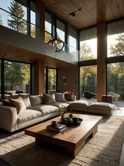 Cozy modern living room with natural light.