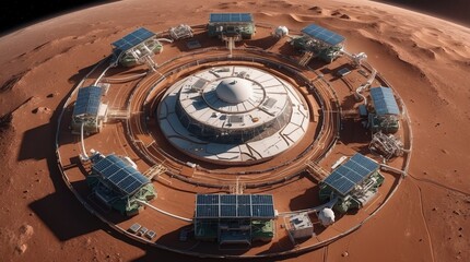 Obraz premium Futuristic Mars Habitat with Solar Panels