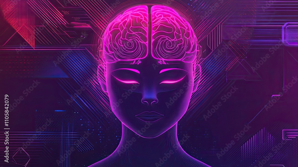 Poster a digital brain illuminated within a futuristic network