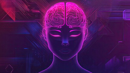 A Digital Brain Illuminated Within A Futuristic Network