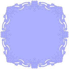 purple frame of flowers , three dimensional , emboss elements , floral ,ribbons, bow ,hearts and leaf , paper cut style 
