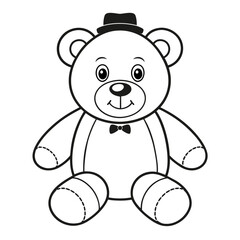 Teddy bear outline vector drawing. Line bear, cute teddy illustration icon. Black outline drawing of a toy.