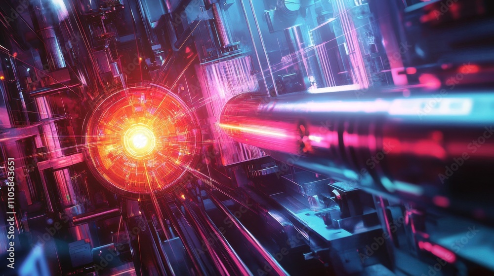 Poster a vivid depiction of precision quantum devices, showcasing radiant energy and intricate detection sy