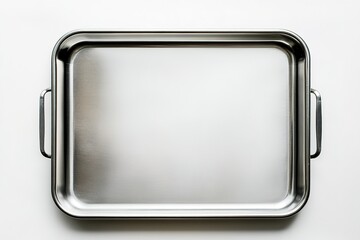Stainless steel tray with handles on white