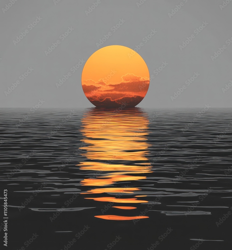 Aufkleber here's a and keyword list for your image.. serene sunset over calm ocean.