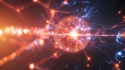 Obraz premium An imaginative depiction of quantum teleportation, with entangled particles glowing as they form instantaneous connections across space
