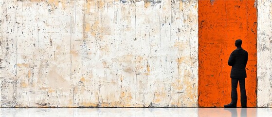 Abstract Businessman Silhouette on Orange and White Wall Texture