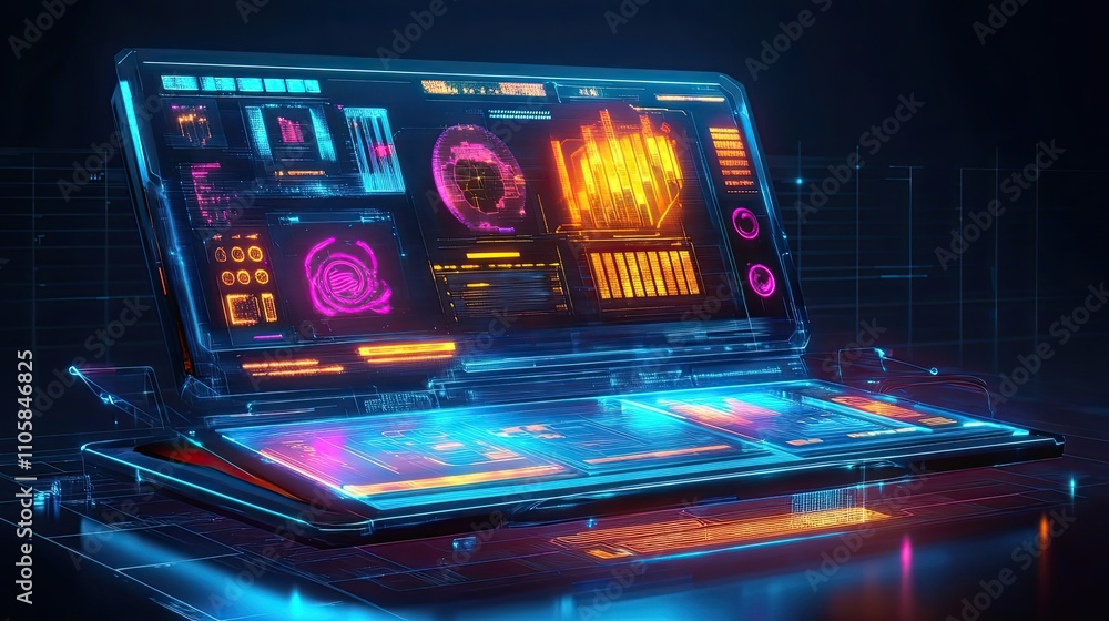 Aufkleber futuristic laptop displaying advanced data analytics