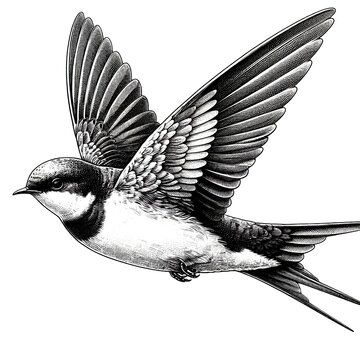 a swiftlet sketch engraving. White background.