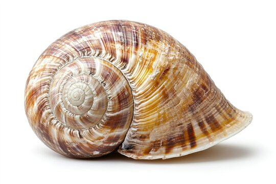 Close-up of detailed spiral shell on white background