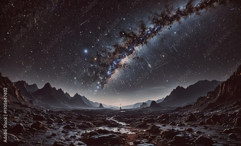 Wall mural large, dark sky with a bright star in the middle. the star is surrounded by a large, bright cloud of