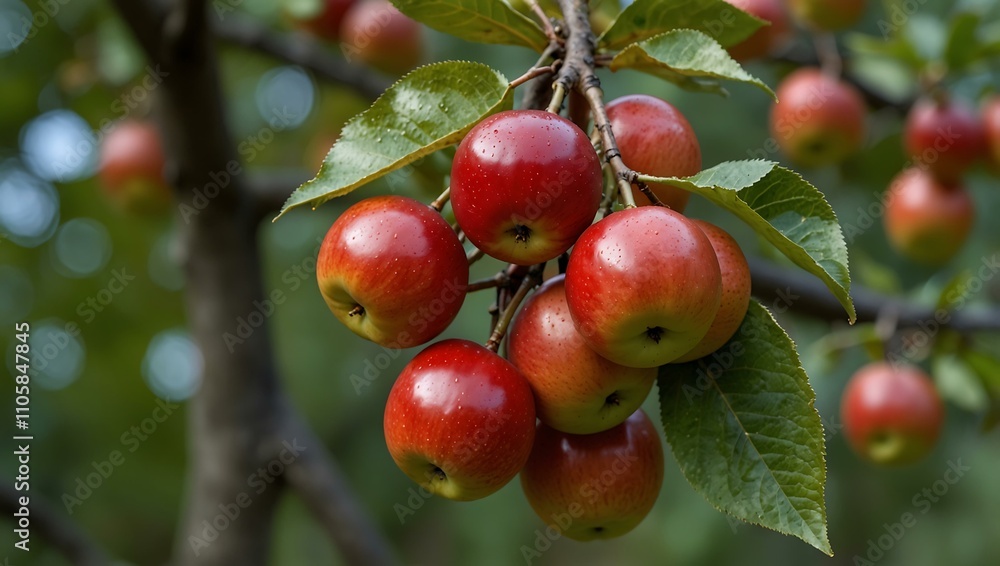 Poster Crab apples hanging from a tree branch.