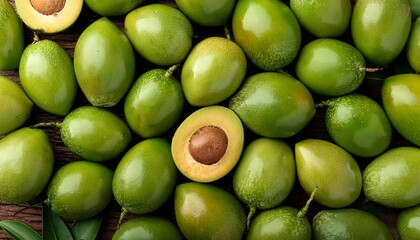 Flat Lay Top View of Bright Ripe Fragrant Green Marula Fruit as Background