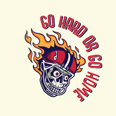illustration of a skull wearing an American football helmet on fire