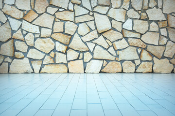 Stone Wall Background with Tiled Floor