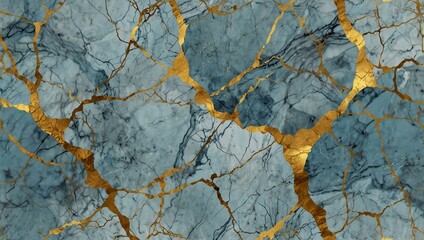 Obraz premium Cracked light blue marble with golden veins, elegant design.