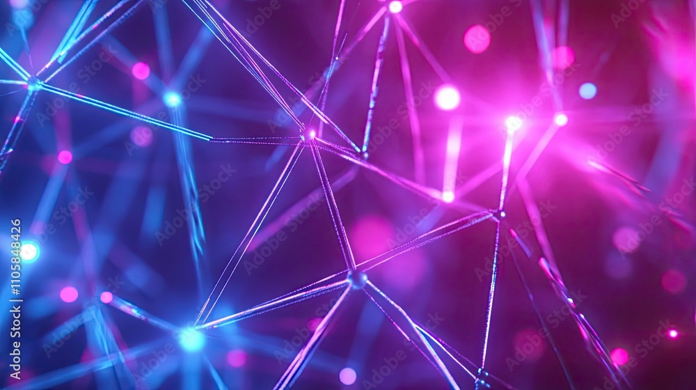 Aufkleber abstract neon network glowing lines and nodes