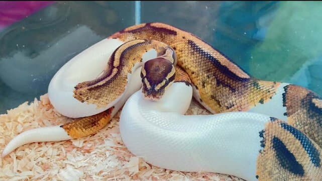 Beautiful snake in a cage