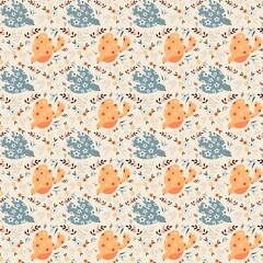 seamless background with flowers and birds
