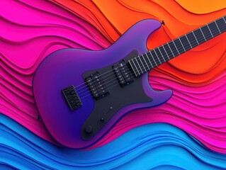 Fototapeta premium Electric guitar emitting waves, surreal style, 3D illustration