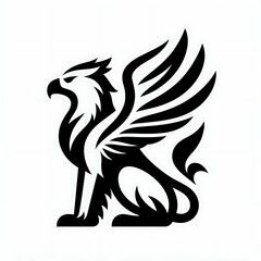 Fototapeta premium Stylized black griffin with wings and tail.