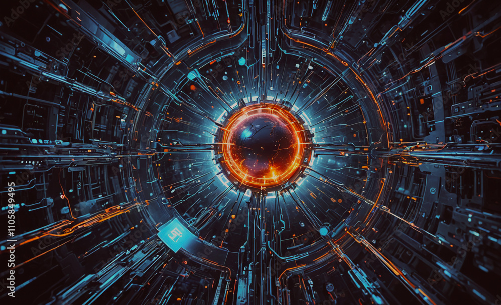 Poster computer generated image of a glowing orb. the orb is surrounded by a blue background. the orb is or
