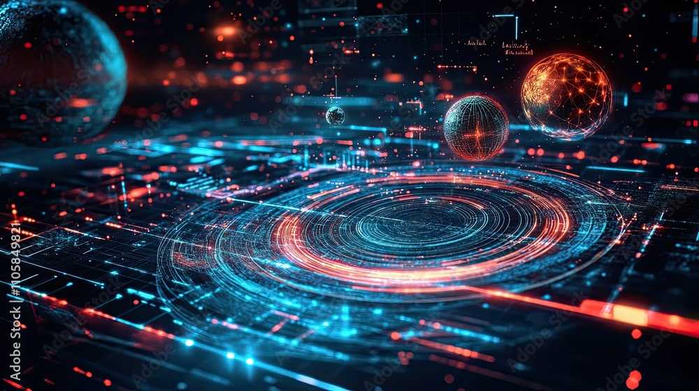 Poster abstract digital network globe data visualization