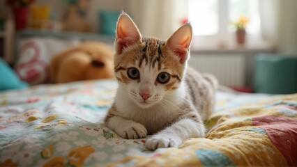 Adorable Tabby Kitten Relaxing Indoors
