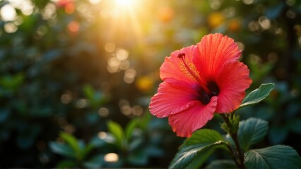 Radiant Red Hibiscus in Sunlit Garden