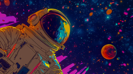 High-quality digital illustration of an astronaut floating in deep space
