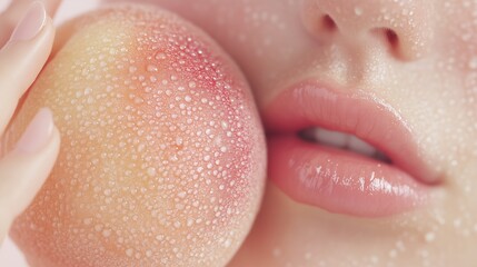 Fototapeta premium Peaches and fair-skinned women symbolising skincare.
