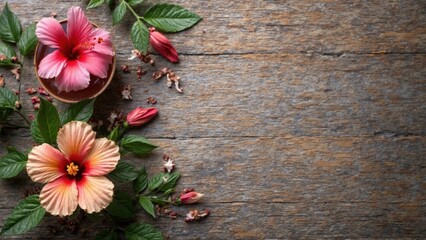 Flowers on wooden background