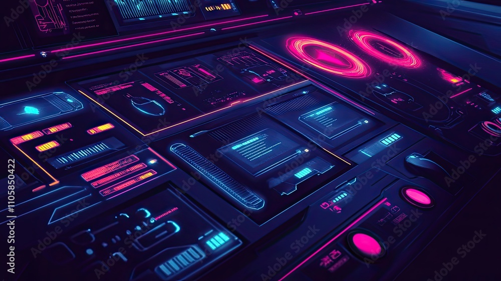Poster futuristic neon interface control panel display