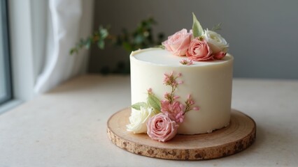 Elegant White Cake with Pink and White Floral Accents