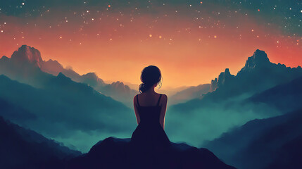 Obraz premium Beautiful anime girl in a vibrant landscape.