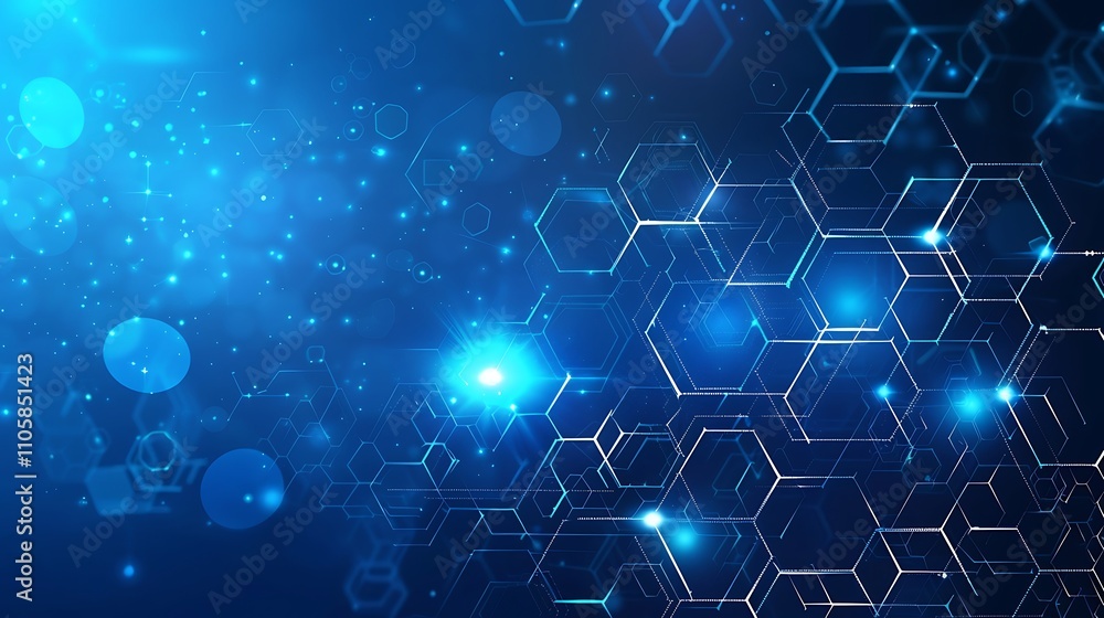 Wall mural abstract hexagon pattern with glowing lights