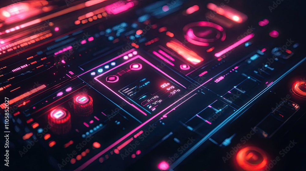 Poster futuristic neon interface control panel display