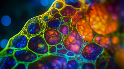 Microscopic view of a futuristic, genetically engineered cell, highlighting intricate biotechnological advancements