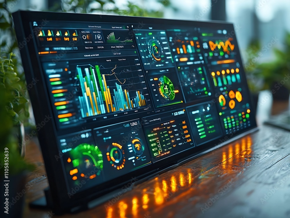 Poster digital platform tracking global sustainability data with real time indicators and visualizations