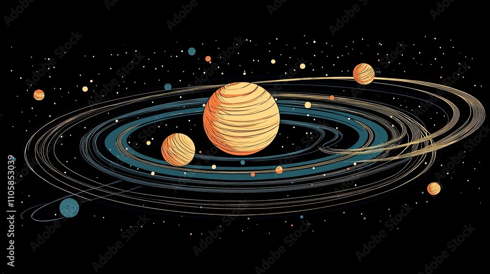 Poster planets orbiting within a celestial ring system