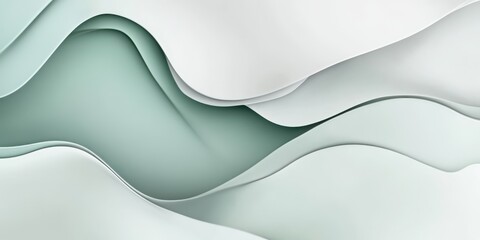 Fototapeta premium Soft green shapes intertwine and flow seamlessly, creating an elegant display of abstract art. The gentle curves evoke a sense of calm and tranquility in the serene color palette.