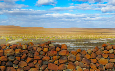 Kraal wall overlooking the arid landscape of the Tankwa-Karoo.