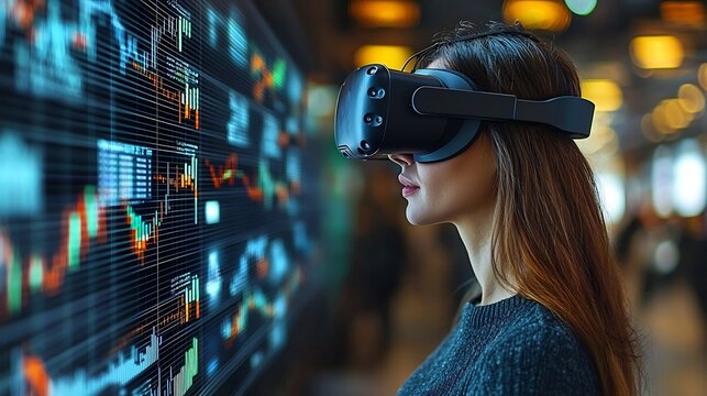 Businesswoman Gives Virtual Presentation to Global Audience with Digital Slides and Graphs