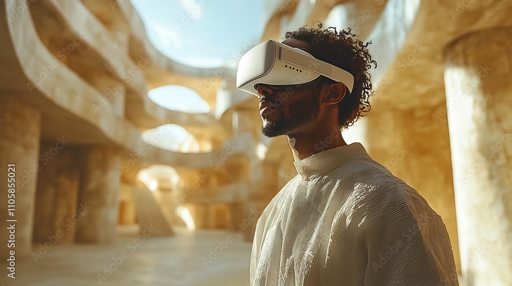 Poster architect navigating virtual building design with 3d holographic models