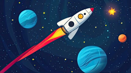Rocket Soaring Through Space Amongst Planets And Stars
