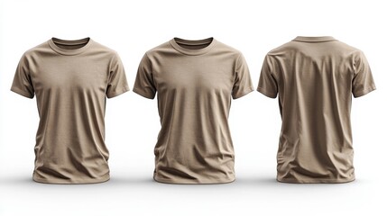 Neutral Beige T-Shirts Displayed in Multiple Angles. Generative AI
