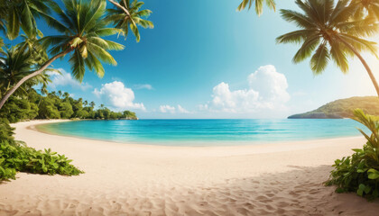 Fototapeta premium Resort Beach With Palms And Clear Waters