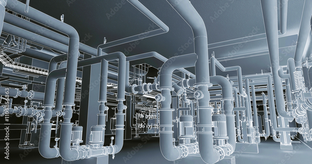 Poster conceptual visualization of drawing style of utilities at bim technology